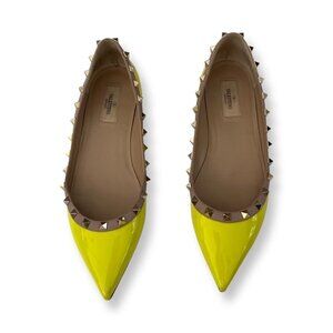 Valentino Garavani Neon Yellow Rockstud Flats